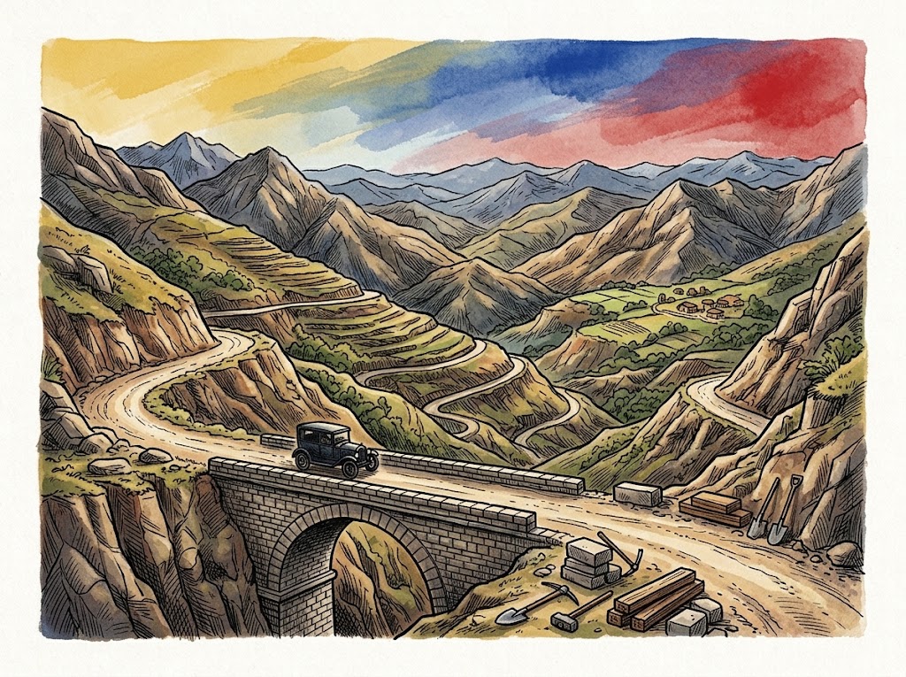 Ilustración editorial para La Transandina: una carretera para integrar el territorio