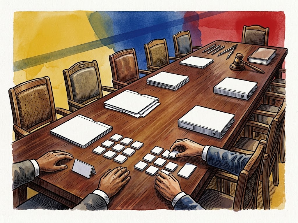 Ilustración editorial para La amplia base: gobernabilidad o reparto de cargos